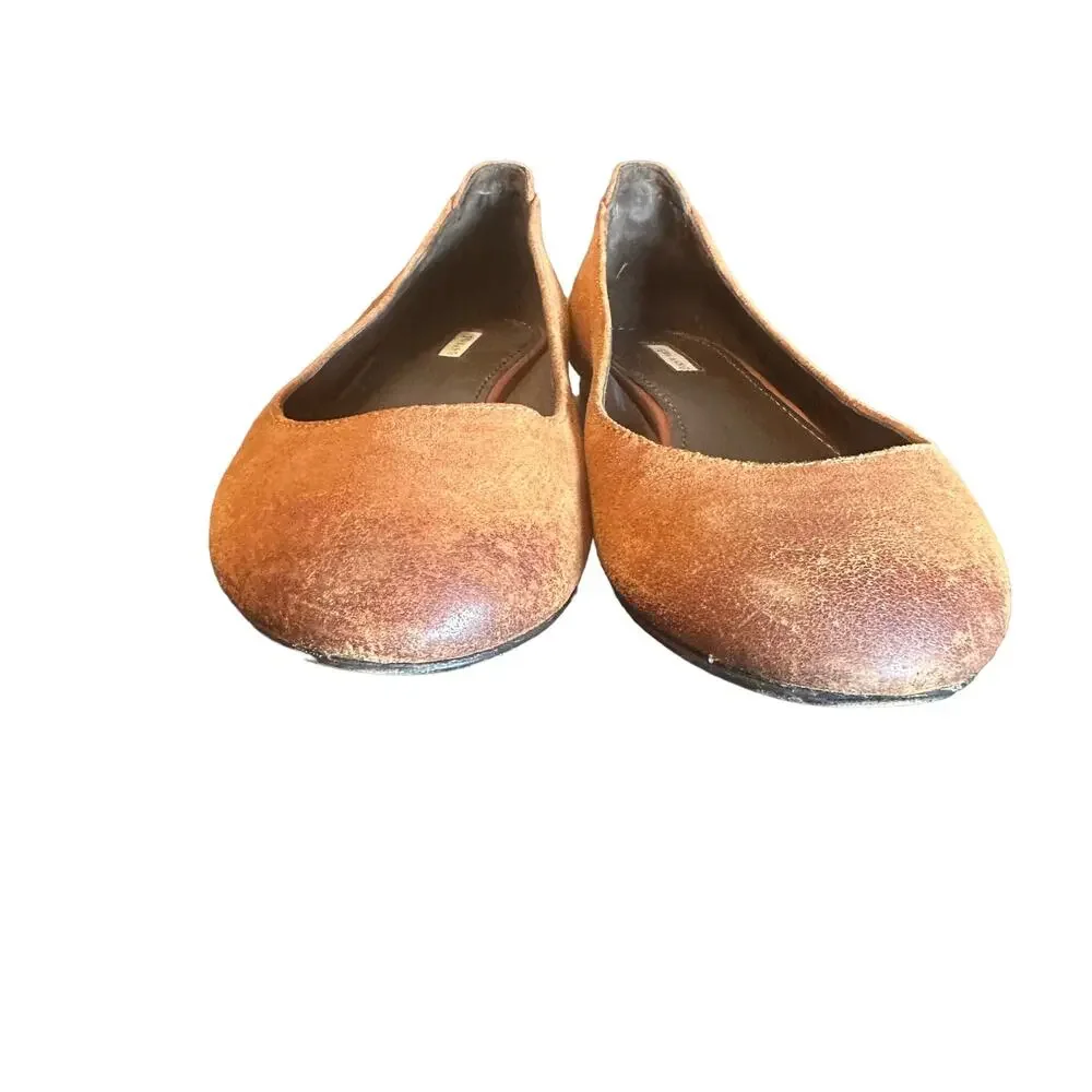 Vera Wang Rust Brown Leather Ballet Flats Back Zip Women’s Size 7